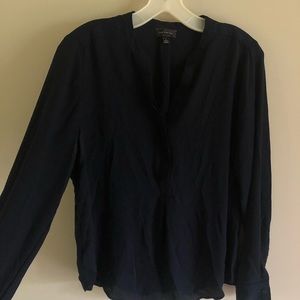 Lightweight navy 1/4 button blouse